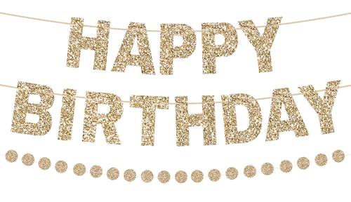 Alynta Happy Birthday Banner Pre-Strung Glitter Birthday Party Decorations