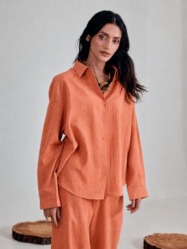 Image of FIORRA Women's Linen-Blend Loose Relaxed Fit Co-Ord Set