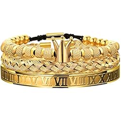 WFYOU 3 pulseras de acero inoxidable para hombres oro números romanos pulsera de cable trenzado pulsera ajustable brazalete pulsera de lujo para hombre pulseras regalo