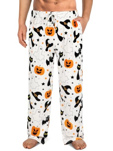 Mens Halloween Pajama Pants,Novelty Funny Soft Pj Sleep Lounge Bottoms with Pockets & Drawstring