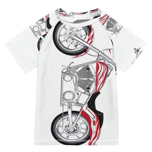 Boys Short Sleeve T-Shirts Motorcycle White Fire Rashguard Kids Swim Shirts Sun UPF 50+