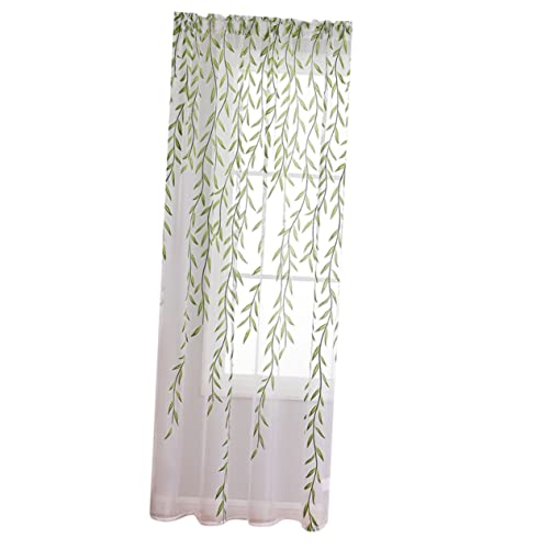 HOMOCONO Rideau Voilage Léger 100x250 Cm Polyester Voile Transparent Motif Saule pour Chambre Salon Décoration Intérieure Simple Panneau