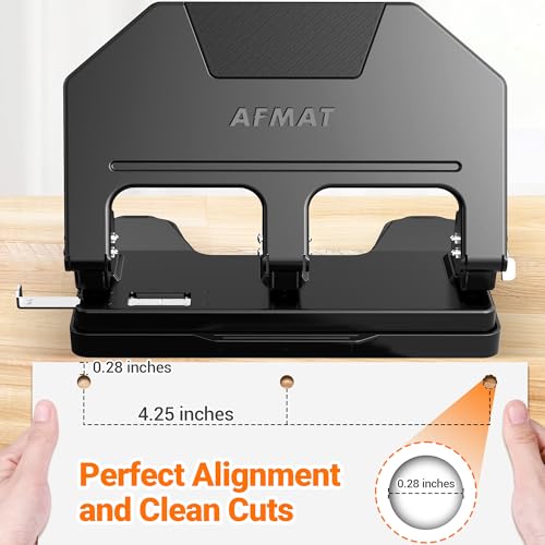 Image of AFMAT 3 Hole Punch Heavy Duty, 9 /32 inch Hole Diameter, 40-Sheet 3 Hole Puncher for Binder, 50% Reduced Effort, Metal Three Hole Punch w / 10,000+ Uses, Bulit-in S.S. Paper Guide, Large Chip Tray, HPX3