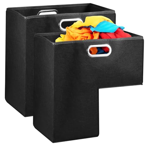 KTZCTPCA 2Pcs L-Shape Stair Basket With Handles and Internal Support, Collapsible Felt Storage Organizer for Office Home Household Items (Black)