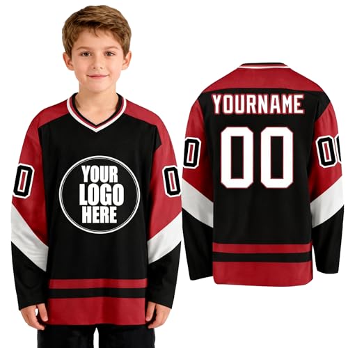 Générique - Jersey de Hockey Personnalisable Manches Longues, Conception athlétique pour Parents et Enfants, Options de customisation, numéro, prénom et équipe, Maillots pour Hommes, Femmes et Ados