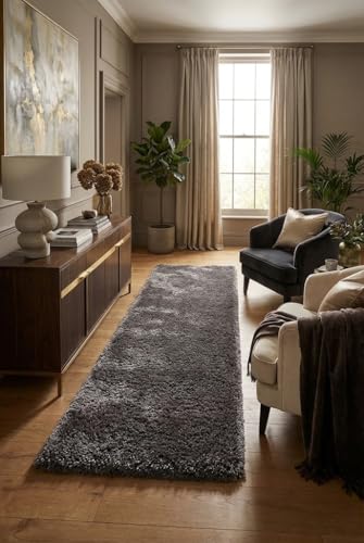 Image of Luxury Shaggy Carpet Solid Plain Fluffy Fur Rectangular Rugs For Bedroom Living Room 2X5 Feet Microfiber & Polyster Modern Interior Floor Mat Dark Grey