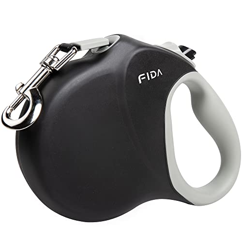 Fida 犬 リード 伸縮 8m 50kg未満 中型犬 大型犬適応 自動巻き取り式 ロングリード ナイロン製テープ 片手ブレーキ 夜間反射 お散歩 (長さ8m, ブラック)