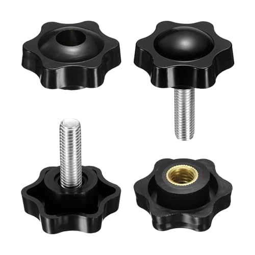 Image of sourcing map 2 Set Star Knobs M8 x 20mm Male + M8 Female Thread 38mm Head Metric 6-Star Threaded Stud Clamping Handles Screw in Through Hole Hand Jig Knob Thumb Screws, Black