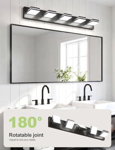 Image of VOLISUN 5 Light Bathroom Vanity Light, 34.25 inch Dimmable Bathroom Light Fixtures Over Mirror, 5 Color Temperatures, 180Rotatable Head, Black LED Vanity Lights for Bathrooms-ETL Certificated