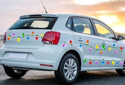 Image of 190PCS Christmas Car Refrigerator Decorations - 90 Reflective Bulb Light Shaped Magnets 100 Magnetic Wires Ornaments Set Xmas Holiday Cute Decor