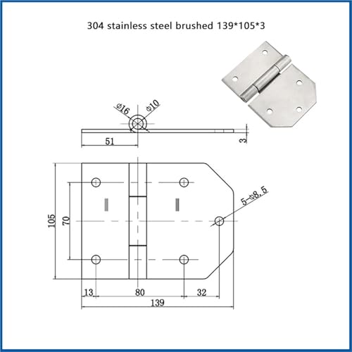 Charnière robuste 304 S Brushed-Large en inox pour usage intensif - 3