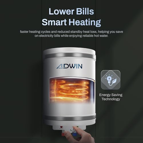 Image of ADWIN ACQUA 15L Storage Water Heater (Geyser) | Fast Heating | Copper Heating Element | Stainless Steel Tank | 6 Bar Pressure Support | Energy Efficient | 1 Year Product & 3 Years Tank Warranty