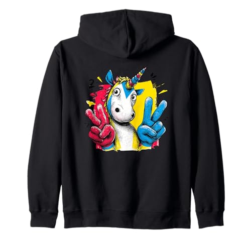 Unicornio Doble Paz Retro Pop Personaje gráfico Cartel Sudadera con Capucha