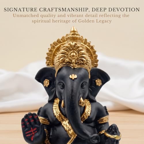 Image of Golden Legacy Black and Gold Ganesha Idol - 3.5 Inch Divine Seated Ganpati Statue with Premium Finish for Home Mandir, Office Desk, and Car Dashboard - Auspicious Vastu Home Decor and Spiritual Gift