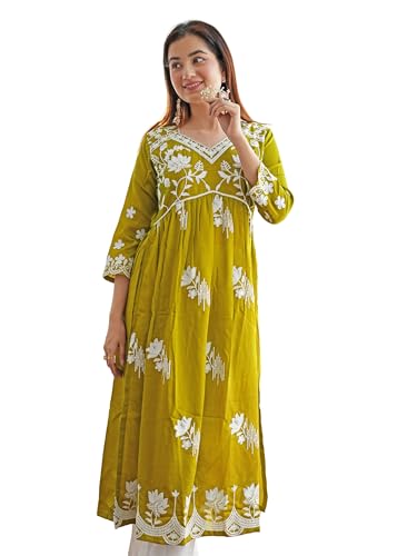 Image of EthnicJunction Women's Silk Blend Regular Fit Chikankari Embroidered Naira Cut Kurta