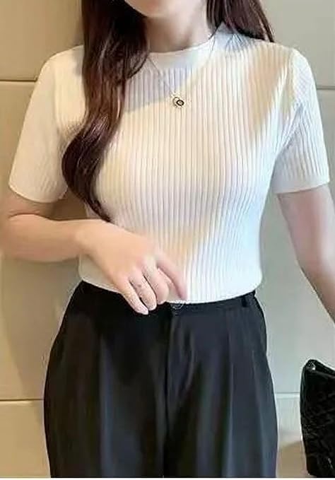 Image of Women Trendy High Neck Top Half Sleeves Crop Top for Women Formal, Casual, Office, Party Top
