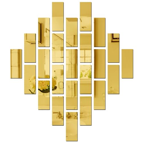 Image of Bikri Kendra - 15 Rectangle Gold Mirror Stickers for Wall, Acrylic Stickers, Wall Mirror Stickers, Wall Stickers for Bedroom, Hall, Home Offices