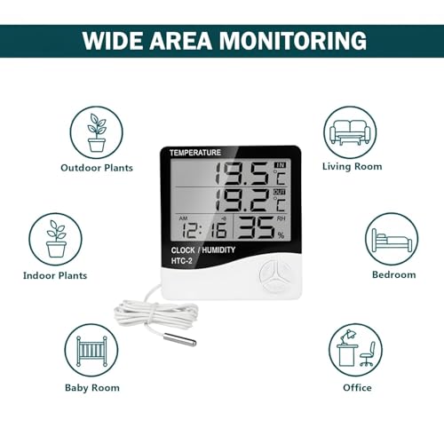 Image of AERYS HTC-2 Digital Hygrometer Thermo-Meter Humidity Meter with Alarm Clock LCD Display (HTC2)