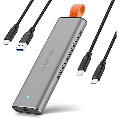 RSHTECH M.2 NVMe SSD Enclosure Aluminum 10Gbps USB 3.1/3.2 Gen2 External NVMe SSD Caddy for NVMe PCIe and SATA M-Key(B+M Key), Support Thunderbolt 3, UASP &Trim, Tool-Free (RSH-328) Cover