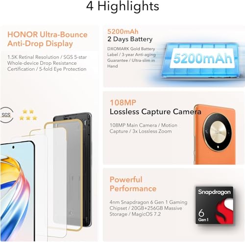 HONOR magic6 Lite 5G Smartphone,6.78 Pulgadas AMOLED 108MP Cámara Principal Snapdragon 6 Gen 1 Android 13 8GB+256GB Dual sim Negro Medianoche - Imagen 3