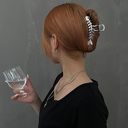 Silver Fish Bone Hair Clips Women Metal Hair Claw Clip Metal Fish Bone Shape Hair Accessories Hair Clamp Grab Grip Fashion Hair Band Hair Decoration For Women Girls Hair Barrette Ornaments 1Pcs #TOP5