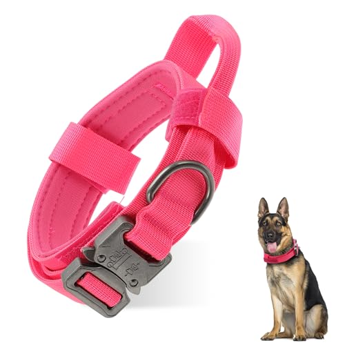 RENEWREVITAL 大型犬用犬首輪 ハンドル付き 調整可能 重役犬首輪 訓練や屋外使用 タクティカルデザイン 中型 ピンク
