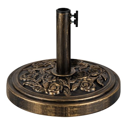KEPLIN Pied de Parasol Effet Fonte avec Motif Floral - Support Robuste en métal pour Parasol, auvent, auvent, etc. - Diamètre 45 mm (12 kg, Bronze)