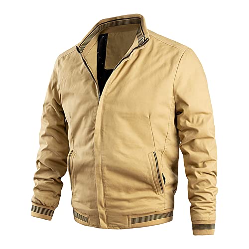 Maiyifu-GJ Bomber Jackets for Mens Fall Winter Slim Fit Lightweight Softshell Coat Cotton Windproof Varsity Baseball Coats (Yellow,X-Large)