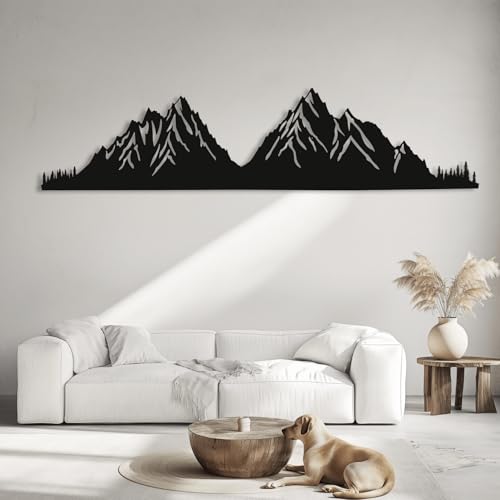 Décoration murale métal grand format 150 cm motif montagne moderne argent - 7