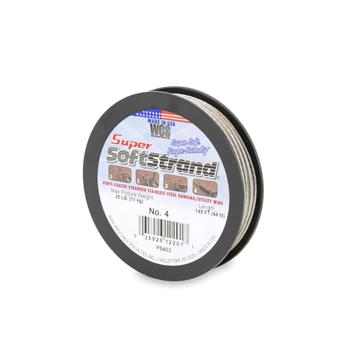 Image of Super Softstrand Picture Hanging Wire #4 for Frames, Mirrors & Canvas Art, Vinyl Coated Stainless Steel Wire, 25 lb Capacity, 60 lb Break Strength, 145 Ft