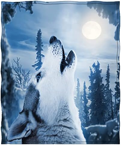 goodbath Wolf Throw Blanket, Animal Wolves Moon Fleece Blanket Cozy Plush Blanket for Travelling Sofa Couch Bed, 200cm x 150cm