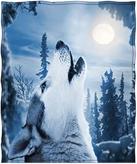 goodbath Wolf Throw Blanket, Animal Wolves Moon Fleece Blanket Cozy Plush Blanket for Travelling Sofa Couch Bed, 200cm x 150cm