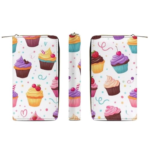 Fashion Decor Wallet, Long PU Zipper Wallet, Travel Purse Fashion Design, Huge Storage Capacity PurseSunmmer Colorful Ice Cream Cake3