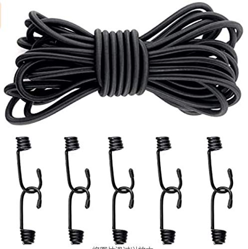 AFASOES Pulpos Elásticos Transporte 8 mm x 10 m Tensor Cuerda Elástica Cuerda Elástica Negra 33 Pies + 10 Pcs Ganchos de Acero para Maletero Coche Moto Bici Camping Remolques Toldos y Lonas (11piezas)