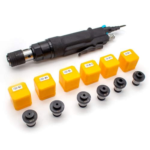 LeTkingok Machine à Tarauder Pneumatique, Perceuse à Taraud Robuste et Autobloquante, Machine à Filetage à Retour de Fil avec 6 Pinces ISO M3-M12