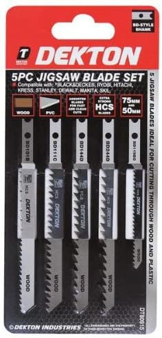 DEKTON DT80915 5 piece Jigsaw Blade Set, 50mm and 75mm