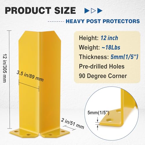 Zonon 4 Pcs 12 Inch Pallet Rack Post Protectors Safety Yellow Steel Pallet Rack Guard Frame Edge Protectors (Yellow) by Zonon - Image 2