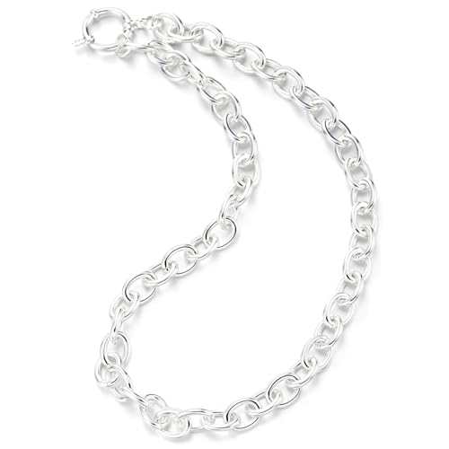 Collier statement déclaration femme argenté en maille ovale lourde