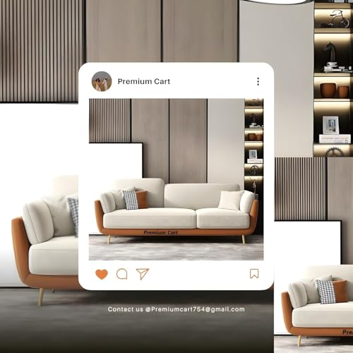 Image of Velvet Contemperory Sofa with Cushion Chaise Lounge Sectional Sofa Perfect for Living Room & Bedroom Guests Home & Office (Brown & Cream, Three Seater)