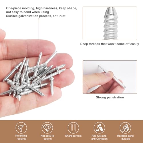 Mynoozi 300 Stück Doppelkopf-Sockelleisten mit 6 Nagelspezifischen Hülsenwerkzeugen, spurloses Doppelkopf-Sockelleistenfaden, nahtloser Nagel für Holz, Doppelkopf-Nagel für Sockelleisten