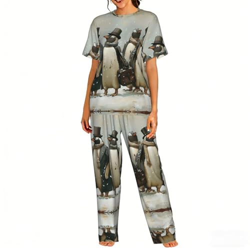 Pyjama pingouin pour femme en coton doux, ensemble de nuit confortable pour l'hiver