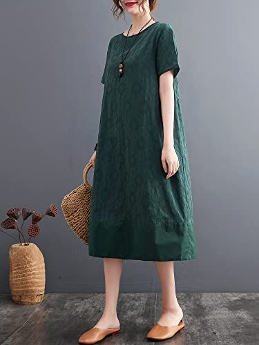 Mingzhe Vestido feminino solto com bolsos manga curta vestido casual de férias