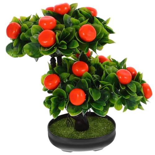 Alipis Pianta Artificiale in Vaso Frutta Arancione, Bonsai di Albero da Frutto Finto per Interni, Decorazione da Tavolo Resistente senza Annaffiatura, per Soggiorno e Ufficio, senza Potatura