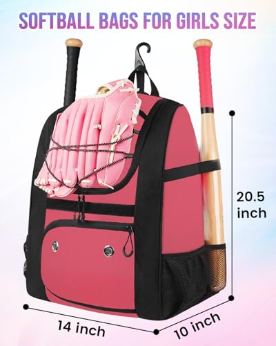 Image of MATEIN Softball Bag, Lightweight Baseball Backpack with Shoe Compartment, Baseball Bag with Fence Hook for TBall Bat & Equipment, Softball Gifts Catchers Backpack for Women Fit Catcher's Mitt, Helmet