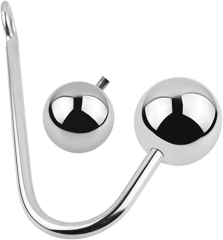 Metal Anal Hook Anal Plug Solid Single Ball Rope Hook with 2 Replaceable Balls and Ring BDSM Fetish Toy for Adult
