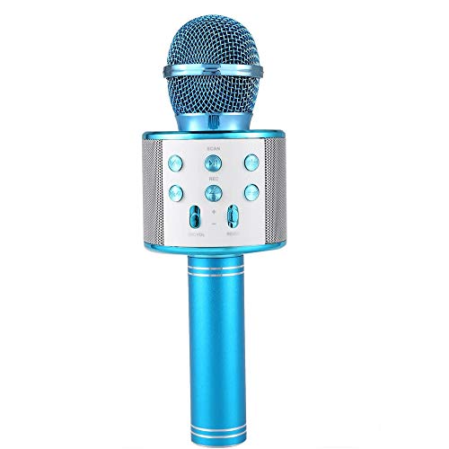 Microfono Karaoke Altavoz Bluethoot 858 Azul Wireless inalambrico grabación Cover