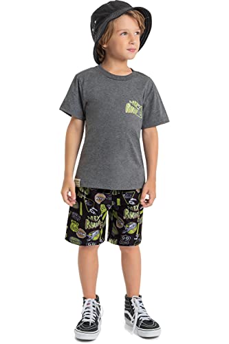 Conjunto Camiseta E Bermuda Infantil, Quimby, Meninos, MESCLA PRETO, 4