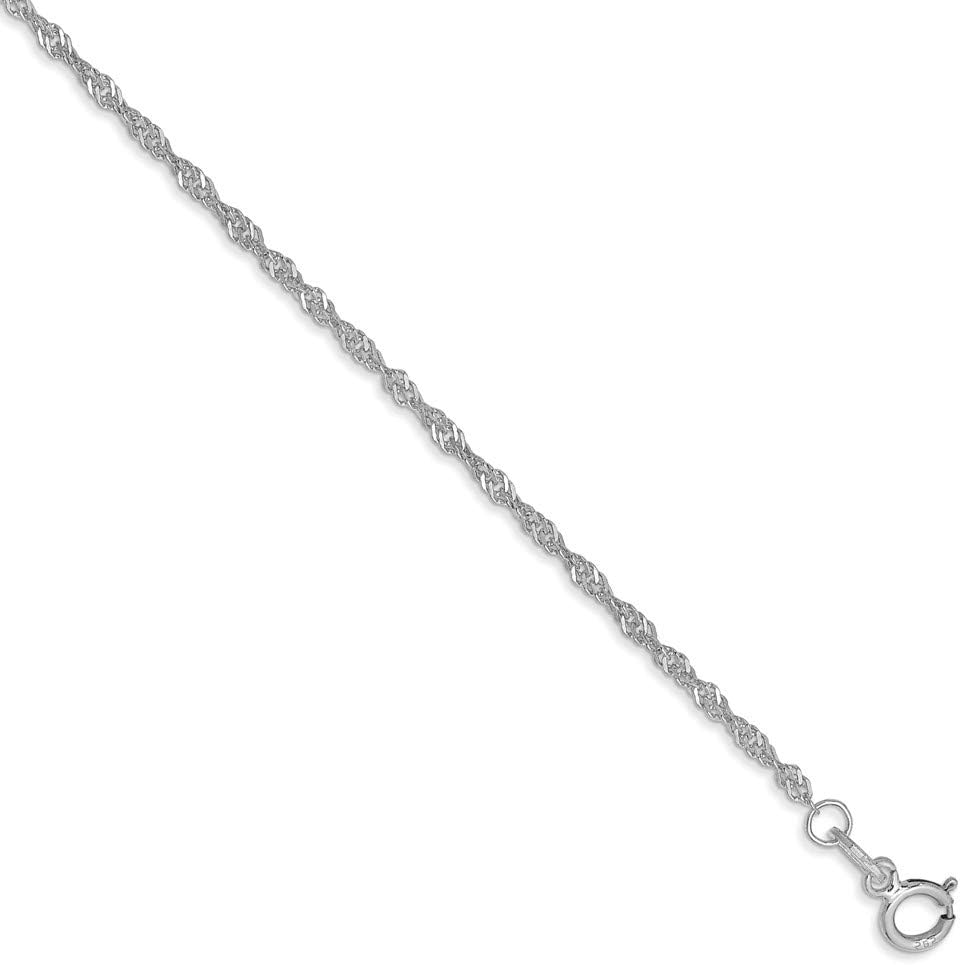 Solid 14k Yellow Gold White Gold 1.7mm Singapore Twist Anklet Bracelet