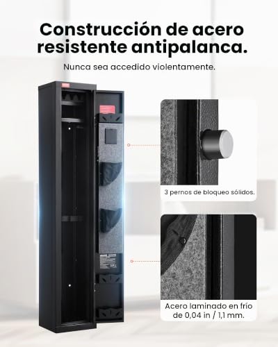 Miniatura 7 de Vevor Armario Para Armas Largas, Con Teclado Digital Y Llave, Caja Fuerte Para Rifles Con Cargador, Iluminación Led Y Soportes Ajustables, 250 X 220 X 1335 Mm Requiere Ensamblaje