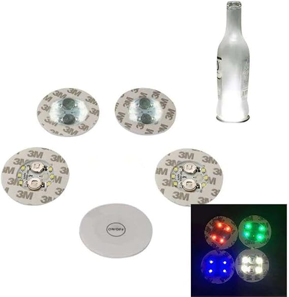 Parti Led Şişe Bardak Altlığı 6cm Parlak 4 LED Flaş Dekor Işık 7 Renk
